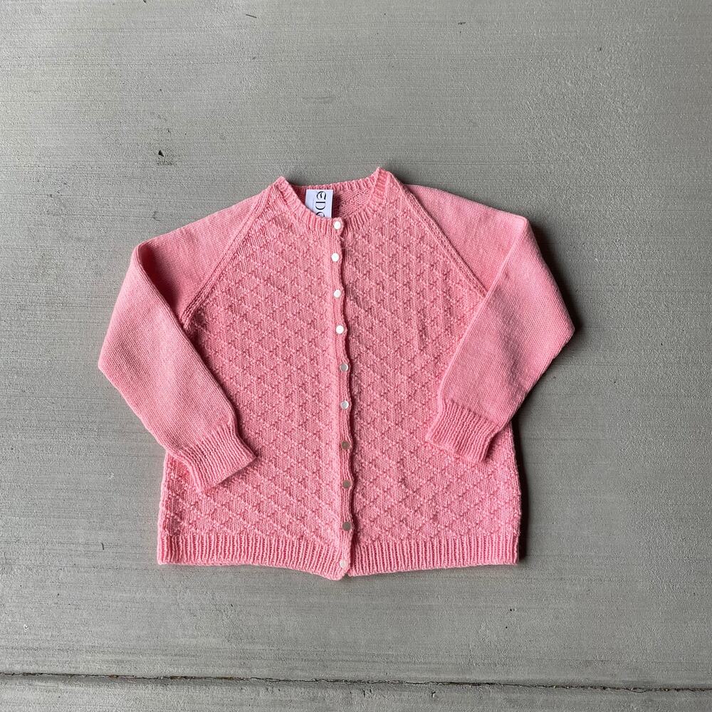 Vtg 60s bubblegum pink hand knit cardigan sweater